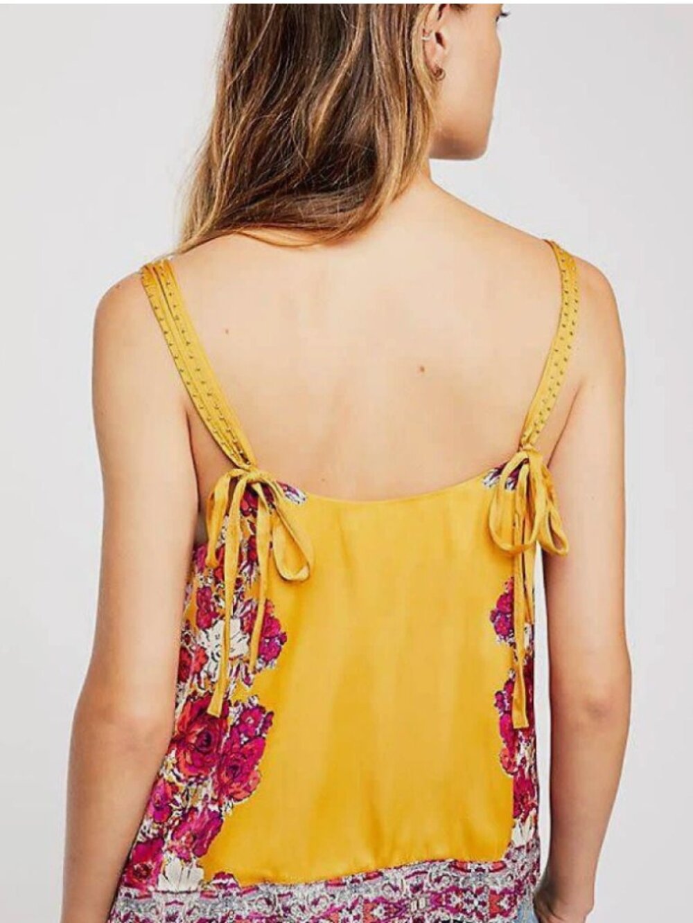 Free People Move Lightly Floral Double Strap Tank Top Yellow Pink M NWOT